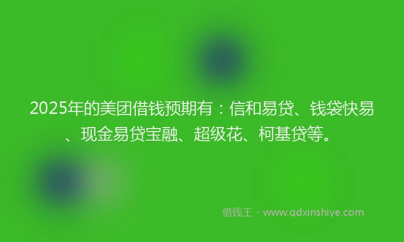 2025年的美团借钱预期有：信和易贷、钱袋快易、现金易贷宝融、超级花、柯基贷等。