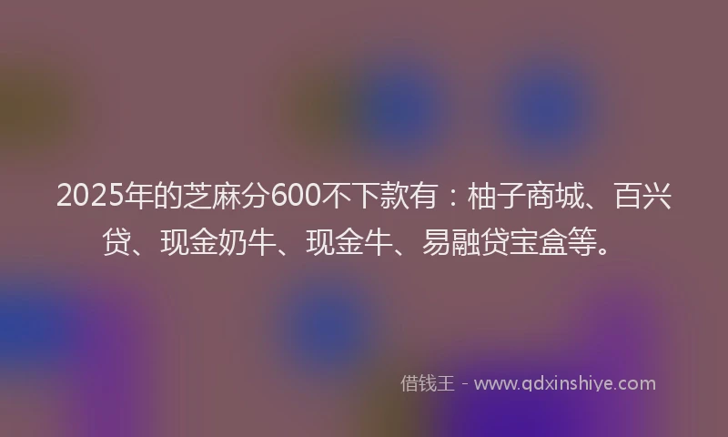 2025年的芝麻分600不下款有：柚子商城、百兴贷、现金奶牛、现金牛、易融贷宝盒等。