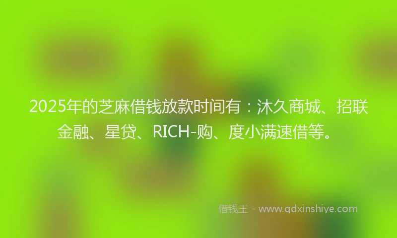 2025年的芝麻借钱放款时间有：沐久商城、招联金融、星贷、RICH-购、度小满速借等。