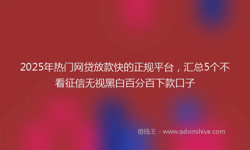 2025年热门网贷放款快的正规平台，汇总5个不看征信无视黑白百分百下款口子