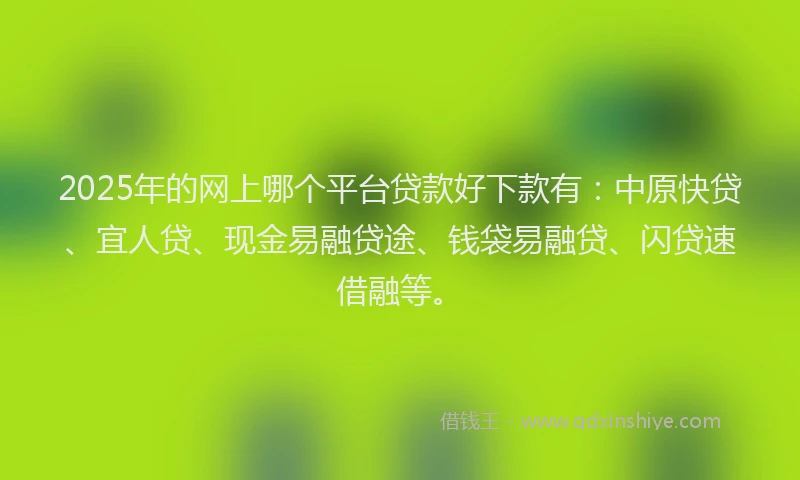 2025年的网上哪个平台贷款好下款有：中原快贷、宜人贷、现金易融贷途、钱袋易融贷、闪贷速借融等。