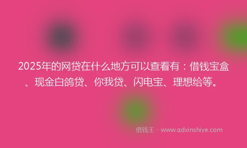 2025年的网贷在什么地方可以查看有：借钱宝盒、现金白鸽贷、你我贷、闪电宝、理想给等。