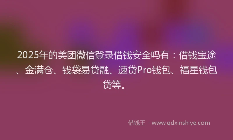 2025年的美团微信登录借钱安全吗有：借钱宝途、金满仓、钱袋易贷融、速贷Pro钱包、福星钱包贷等。