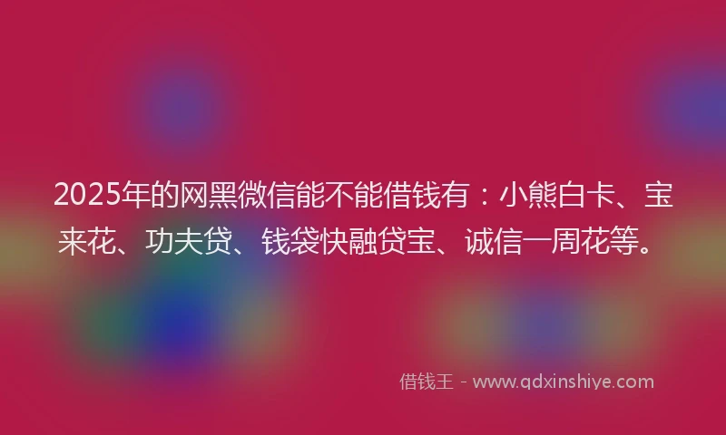2025年的网黑微信能不能借钱有：小熊白卡、宝来花、功夫贷、钱袋快融贷宝、诚信一周花等。