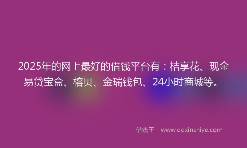 2025年的网上最好的借钱平台有：桔享花、现金易贷宝盒、榕贝、金瑞钱包、24小时商城等。