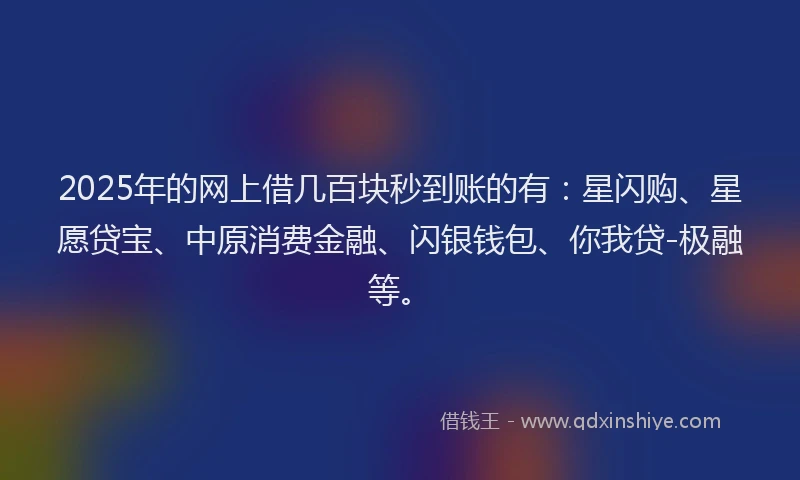 2025年的网上借几百块秒到账的有：星闪购、星愿贷宝、中原消费金融、闪银钱包、你我贷-极融等。
