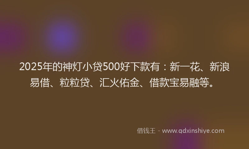 2025年的神灯小贷500好下款有：新一花、新浪易借、粒粒贷、汇火佑金、借款宝易融等。