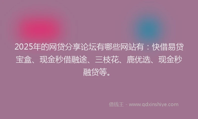 2025年的网贷分享论坛有哪些网站有：快借易贷宝盒、现金秒借融途、三枝花、鹿优选、现金秒融贷等。