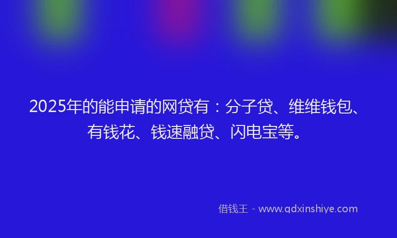 2025年的能申请的网贷有：分子贷、维维钱包、有钱花、钱速融贷、闪电宝等。