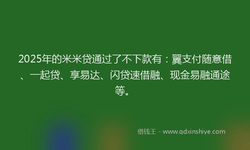 2025年的米米贷通过了不下款有：翼支付随意借、一起贷、享易达、闪贷速借融、现金易融通途等。