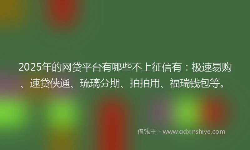 2025年的网贷平台有哪些不上征信有：极速易购、速贷侠通、琉璃分期、拍拍用、福瑞钱包等。