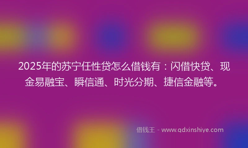 2025年的苏宁任性贷怎么借钱有：闪借快贷、现金易融宝、瞬信通、时光分期、捷信金融等。
