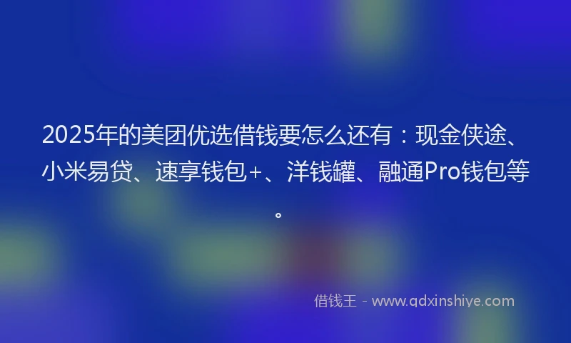 2025年的美团优选借钱要怎么还有：现金侠途、小米易贷、速享钱包+、洋钱罐、融通Pro钱包等。