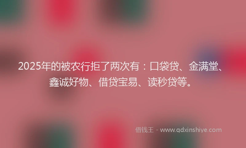 2025年的被农行拒了两次有：口袋贷、金满堂、鑫诚好物、借贷宝易、读秒贷等。