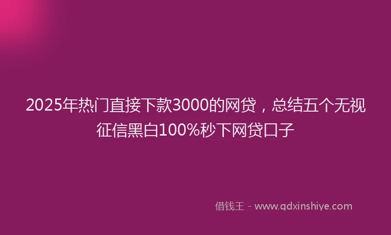 2025年热门直接下款3000的网贷，总结五个无视征信黑白100%秒下网贷口子