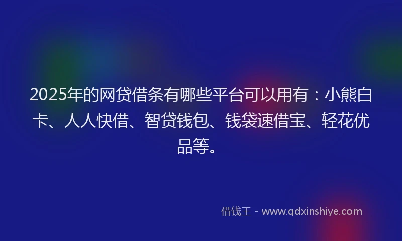 2025年的网贷借条有哪些平台可以用有：小熊白卡、人人快借、智贷钱包、钱袋速借宝、轻花优品等。