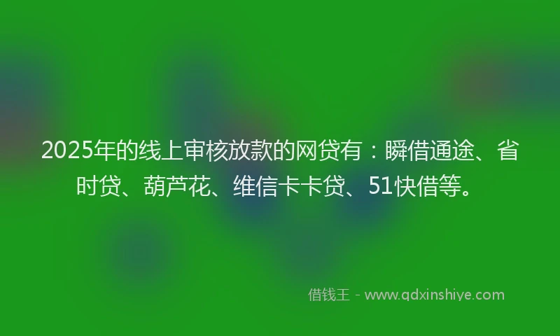 2025年的线上审核放款的网贷有：瞬借通途、省时贷、葫芦花、维信卡卡贷、51快借等。