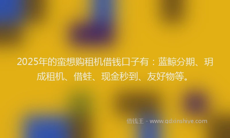 2025年的蛮想购租机借钱口子有：蓝鲸分期、玥成租机、借蛙、现金秒到、友好物等。