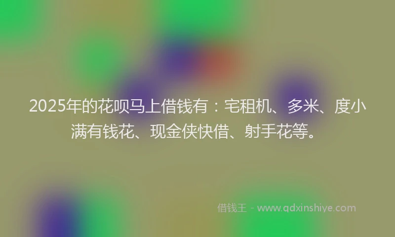 2025年的花呗马上借钱有：宅租机、多米、度小满有钱花、现金侠快借、射手花等。