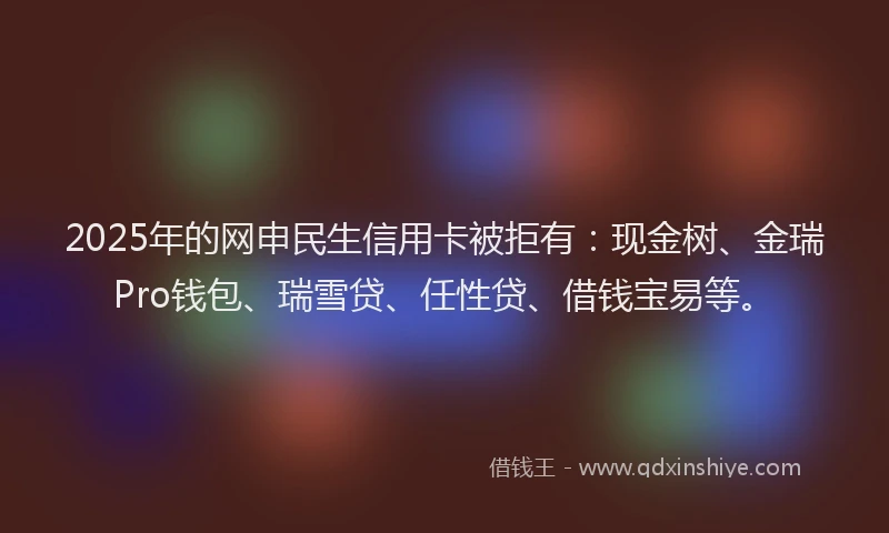 2025年的网申民生信用卡被拒有：现金树、金瑞Pro钱包、瑞雪贷、任性贷、借钱宝易等。