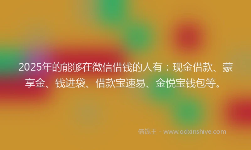 2025年的能够在微信借钱的人有：现金借款、蒙享金、钱进袋、借款宝速易、金悦宝钱包等。