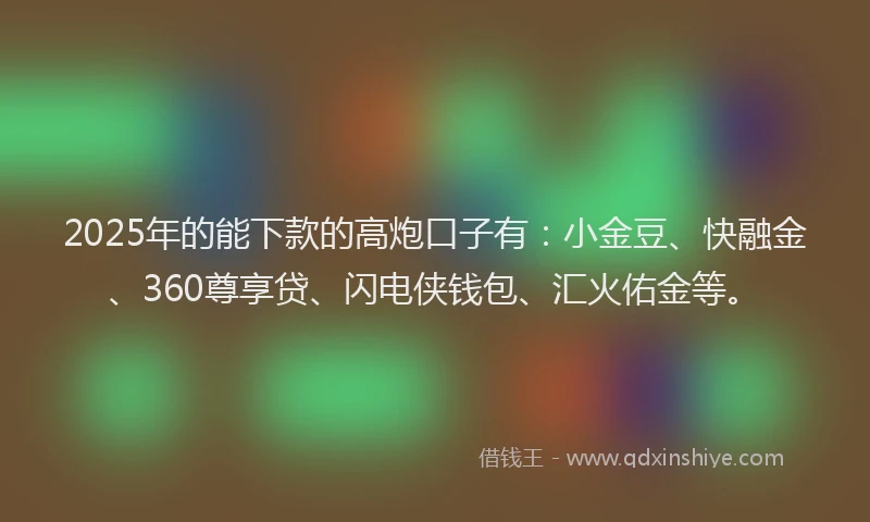 2025年的能下款的高炮口子有：小金豆、快融金、360尊享贷、闪电侠钱包、汇火佑金等。