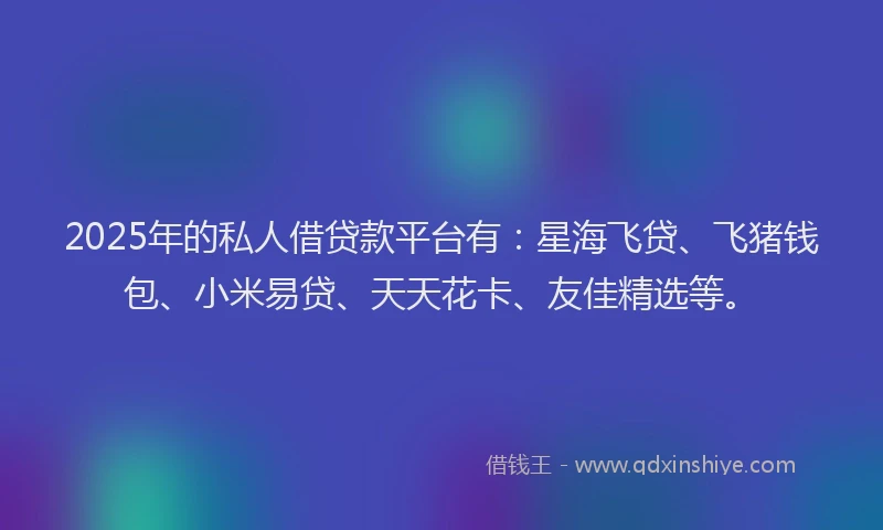 2025年的私人借贷款平台有：星海飞贷、飞猪钱包、小米易贷、天天花卡、友佳精选等。