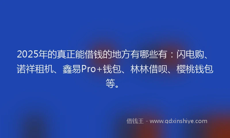 2025年的真正能借钱的地方有哪些有：闪电购、诺祥租机、鑫易Pro+钱包、林林借呗、樱桃钱包等。