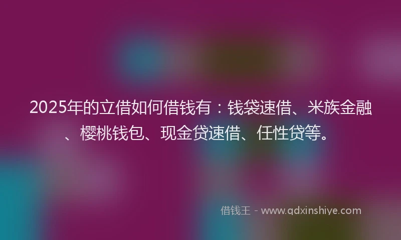 2025年的立借如何借钱有：钱袋速借、米族金融、樱桃钱包、现金贷速借、任性贷等。