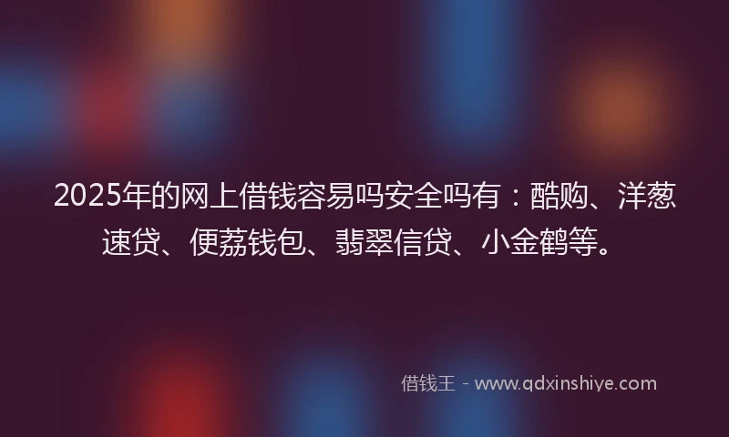2025年的网上借钱容易吗安全吗有：酷购、洋葱速贷、便荔钱包、翡翠信贷、小金鹤等。