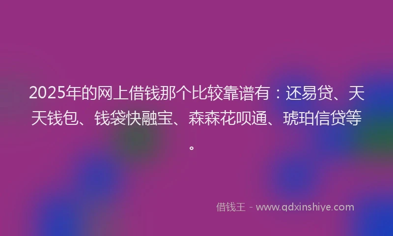 2025年的网上借钱那个比较靠谱有：还易贷、天天钱包、钱袋快融宝、森森花呗通、琥珀信贷等。