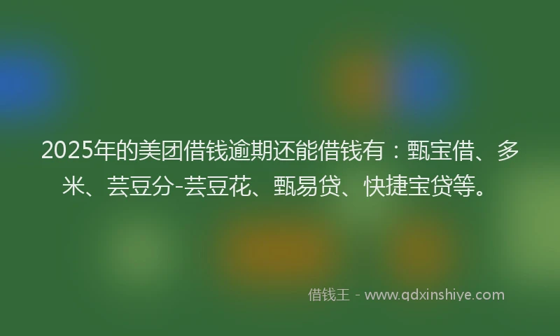 2025年的美团借钱逾期还能借钱有：甄宝借、多米、芸豆分-芸豆花、甄易贷、快捷宝贷等。