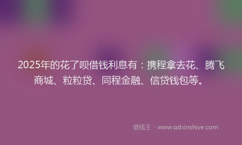 2025年的花了呗借钱利息有：携程拿去花、腾飞商城、粒粒贷、同程金融、信贷钱包等。
