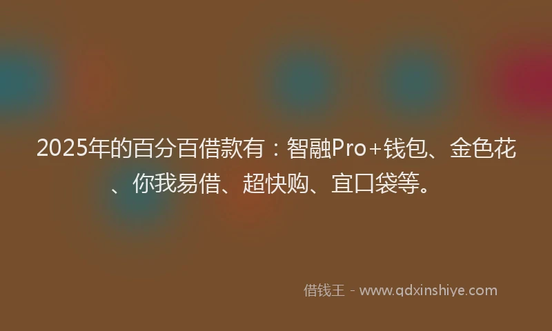 2025年的百分百借款有：智融Pro+钱包、金色花、你我易借、超快购、宜口袋等。