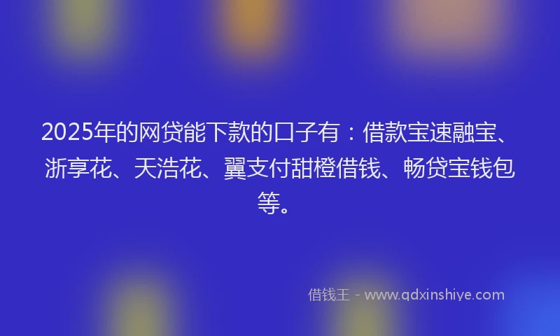2025年的网贷能下款的口子有：借款宝速融宝、浙享花、天浩花、翼支付甜橙借钱、畅贷宝钱包等。