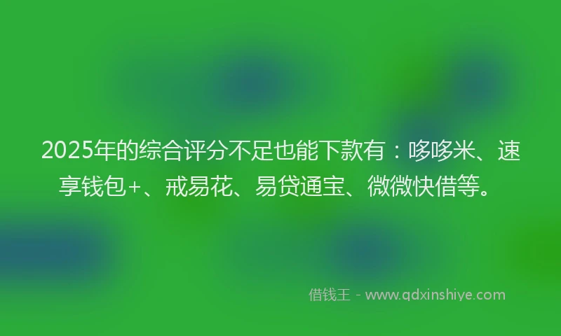 2025年的综合评分不足也能下款有：哆哆米、速享钱包+、戒易花、易贷通宝、微微快借等。