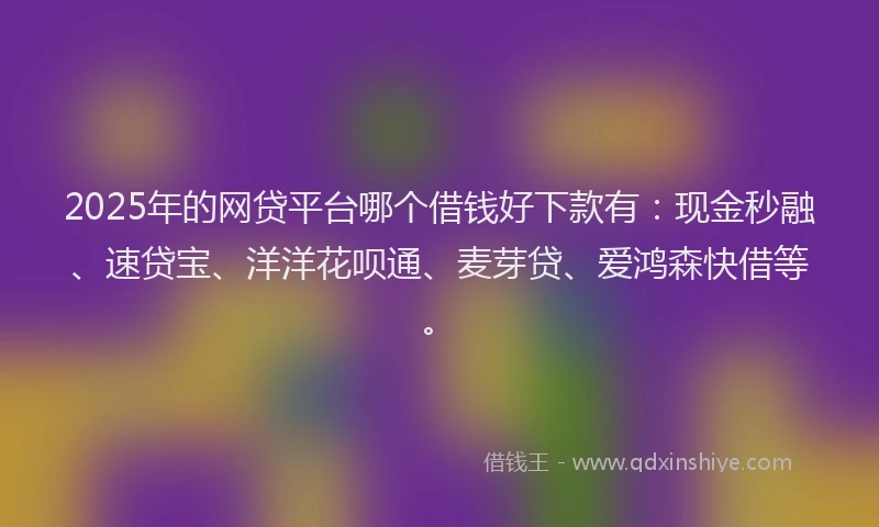 2025年的网贷平台哪个借钱好下款有：现金秒融、速贷宝、洋洋花呗通、麦芽贷、爱鸿森快借等。