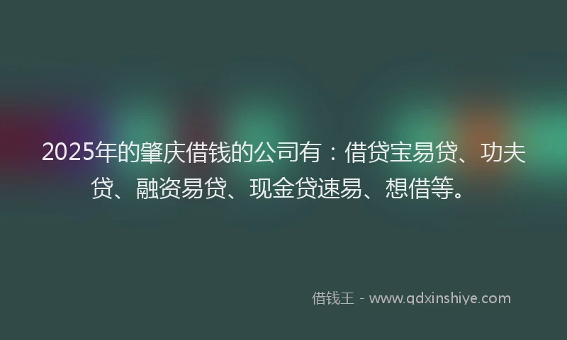 2025年的肇庆借钱的公司有：借贷宝易贷、功夫贷、融资易贷、现金贷速易、想借等。