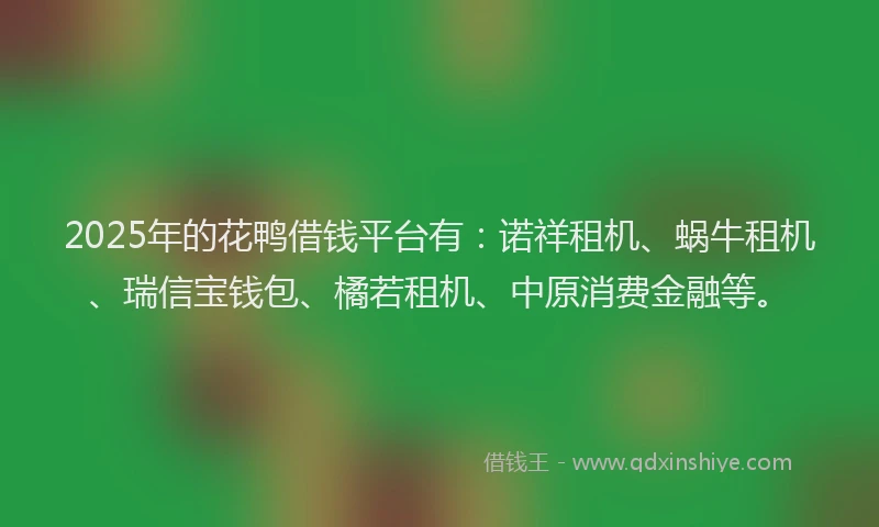 2025年的花鸭借钱平台有：诺祥租机、蜗牛租机、瑞信宝钱包、橘若租机、中原消费金融等。
