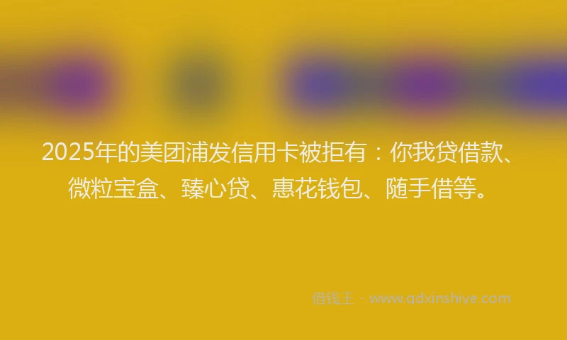 2025年的美团浦发信用卡被拒有：你我贷借款、微粒宝盒、臻心贷、惠花钱包、随手借等。