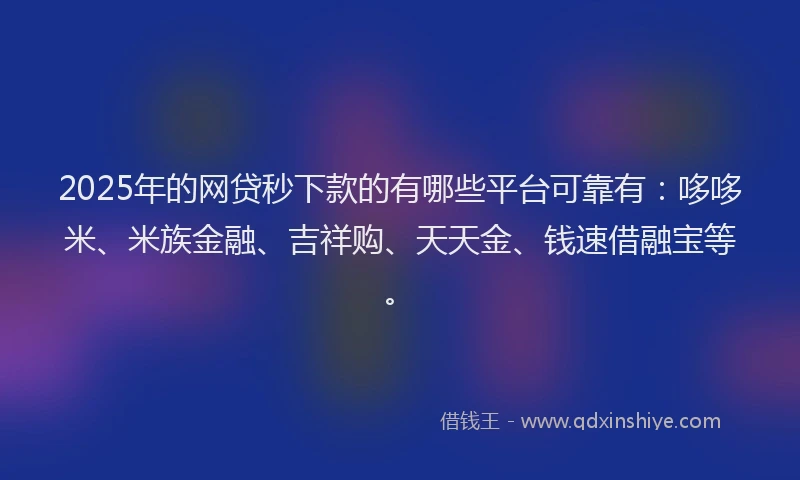 2025年的网贷秒下款的有哪些平台可靠有：哆哆米、米族金融、吉祥购、天天金、钱速借融宝等。