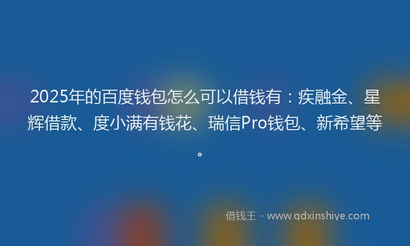 2025年的百度钱包怎么可以借钱有：疾融金、星辉借款、度小满有钱花、瑞信Pro钱包、新希望等。