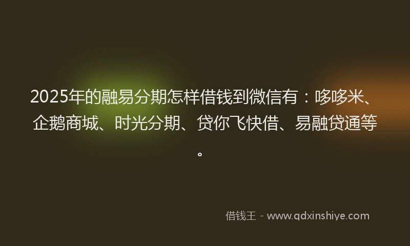 2025年的融易分期怎样借钱到微信有：哆哆米、企鹅商城、时光分期、贷你飞快借、易融贷通等。
