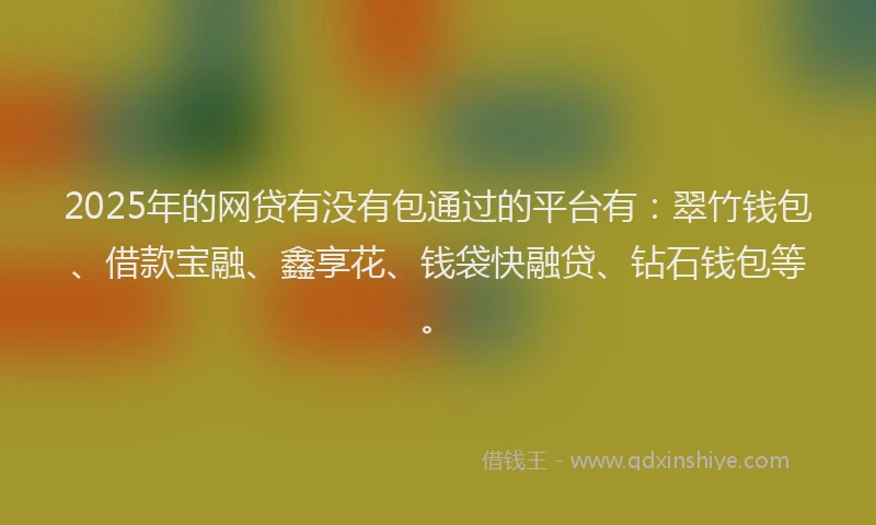 2025年的网贷有没有包通过的平台有：翠竹钱包、借款宝融、鑫享花、钱袋快融贷、钻石钱包等。