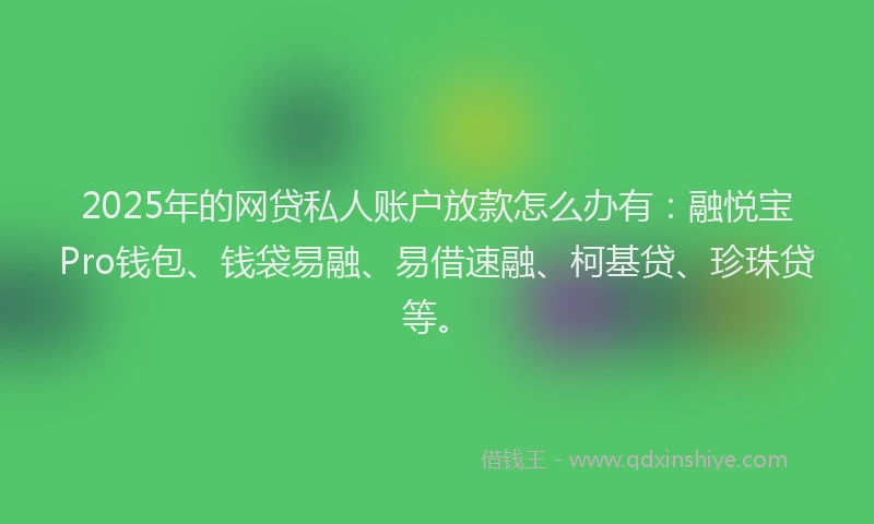 2025年的网贷私人账户放款怎么办有：融悦宝Pro钱包、钱袋易融、易借速融、柯基贷、珍珠贷等。