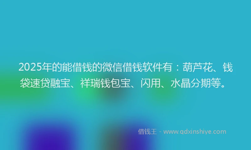 2025年的能借钱的微信借钱软件有：葫芦花、钱袋速贷融宝、祥瑞钱包宝、闪用、水晶分期等。