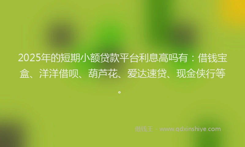 2025年的短期小额贷款平台利息高吗有：借钱宝盒、洋洋借呗、葫芦花、爱达速贷、现金侠行等。