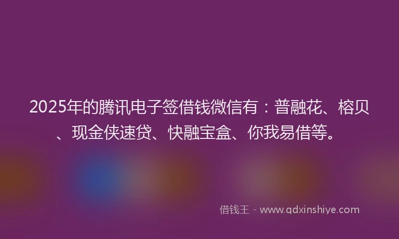 2025年的腾讯电子签借钱微信有：普融花、榕贝、现金侠速贷、快融宝盒、你我易借等。