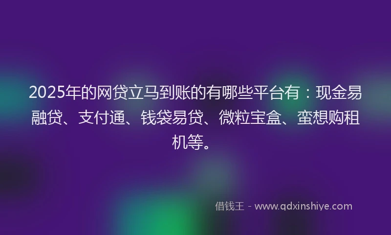 2025年的网贷立马到账的有哪些平台有：现金易融贷、支付通、钱袋易贷、微粒宝盒、蛮想购租机等。