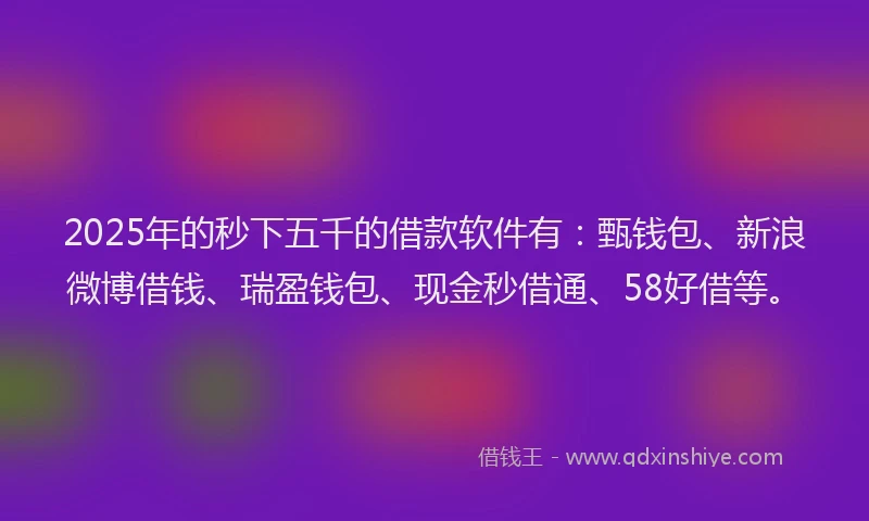 2025年的秒下五千的借款软件有：甄钱包、新浪微博借钱、瑞盈钱包、现金秒借通、58好借等。